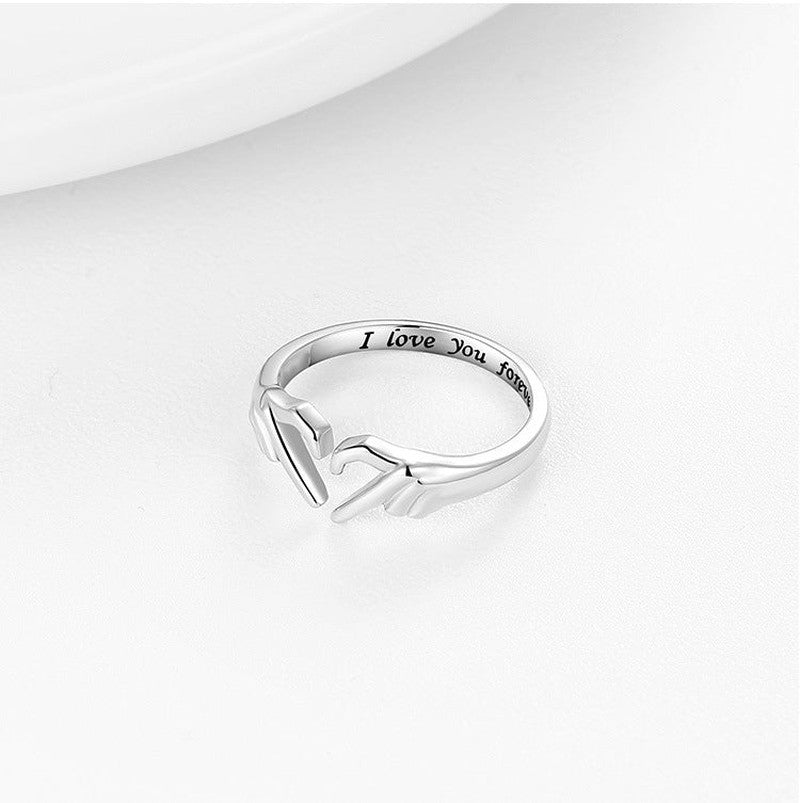 Cheky - Romantic Heart Hand Hug Fashion Ring For Women Couple Jewelry Silver Color Punk Gesture Wedding Men Finger Accessories Gifts