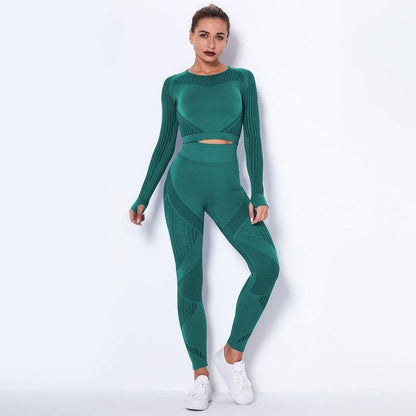 Cheky - Seamless Knitted Absorbent Yoga Long-Sleeved Suit Yoga Wearsuit