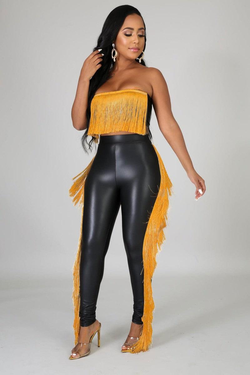 Cheky - Sexy Bandeau Tassels Slim-fit Trousers Two-piece Set Nightclub Uniforms