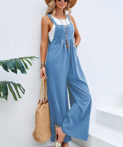 Cheky - Women Long Bib Pants Overalls Casual Loose Rompers Jumpsuits With Pockets