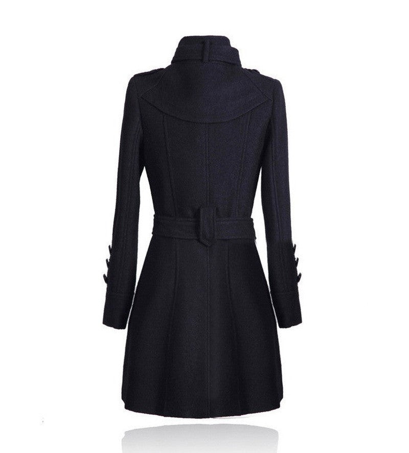 Cheky - Korean Style Slim Waist Plus Size Woolen Mid-length Woolen Coat