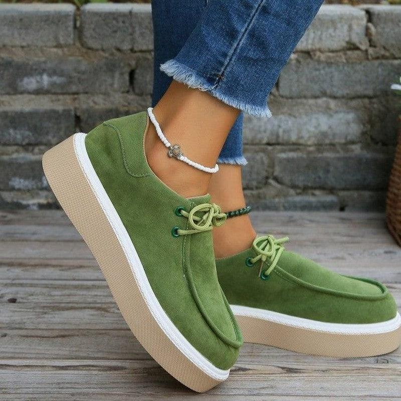 Cheky - New Thick Bottom Lace-up Flats Women Solid Color Casual Fashion Lightweight Walking Sports Shoes