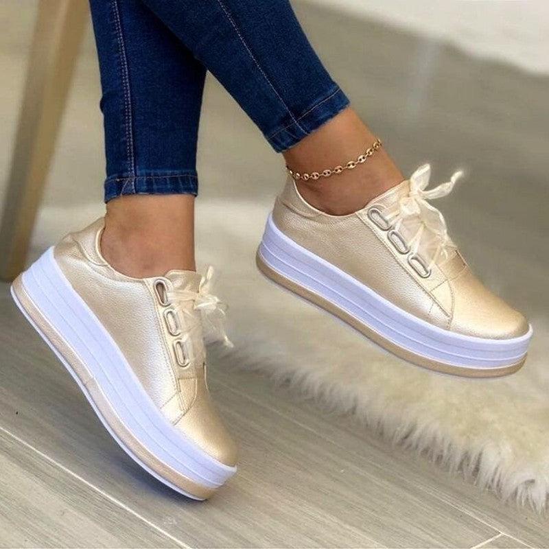 Cheky - Fashion Flats Sneakers Women Ribbon Lace-up Platform Shoes