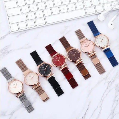 Cheky - Luxury Women Watches 6pcs Set Elegant Female Wristwatches Magnetic Mesh Band Rose Woman Watch Bracelet montre femme reloj mujer