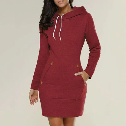 Cheky - Women‘s Knee-Length Pockets Dress Hooded Warm Sweat Shirt Long Sleeve Side Zip Neckline Simple Casual Sports Skirt