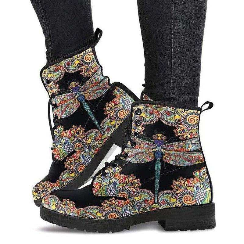 Cheky - Women's Fashion Simple Printed Leather Tooling Combat Boots