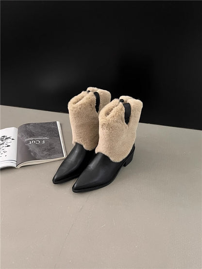 Cheky - Velvet Thermal Booties Women's Pointed Toe Fashion