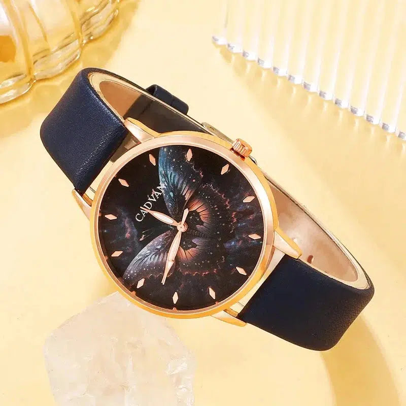 Cheky - 5PCS Set Women Fashion Butterfly Quartz Watch Brand Design Female Clock Leather Band Ladies Casual Wrist Watch Reloj Mujer