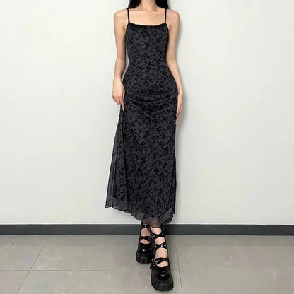 Cheky - Vintage Spaghetti Strap Maxi Dress - Grunge Streetwear