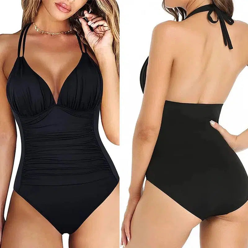 Cheky - Push Up Women Swimsuits Solid One Piece Swimwear Halter Backless Female Bikini Set Bathers Bathing Swimming Suit Mujer Beachwear