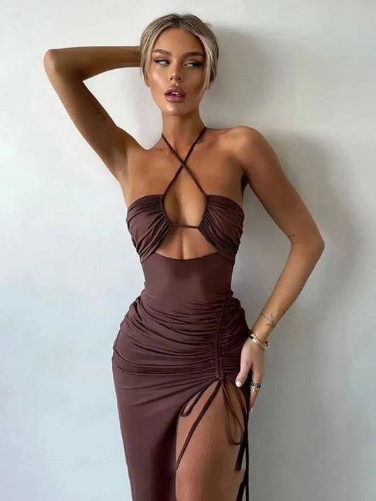 Cheky - Sexy Halter Backless Maxi Dress - Elegant Club Party Wear