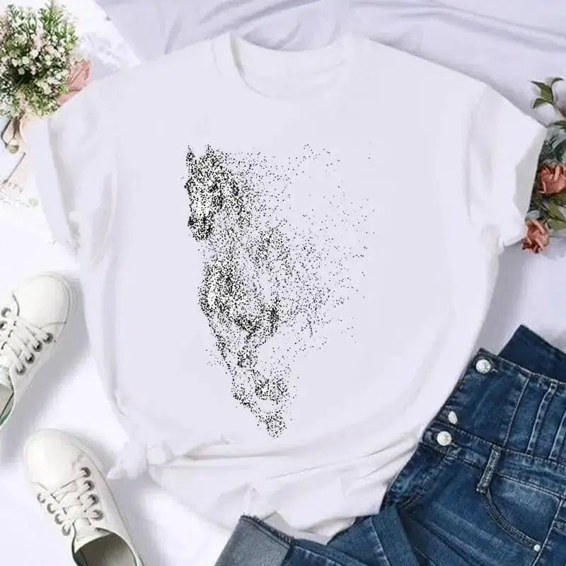 Cheky - Short Sleeve Butterfly Bow Sweet Flower Fashion Summer Women Print T Shirt Female Casual Top Tshirts Cartoon Graphic Tee T-Shirt