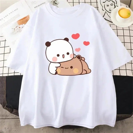 Cheky - Cute Bear LOVE T Shirt Women Bubu Dudu Couple Tops tee summer Short Sleeve tshirts female Korean Casual girl t-shirt camisetas