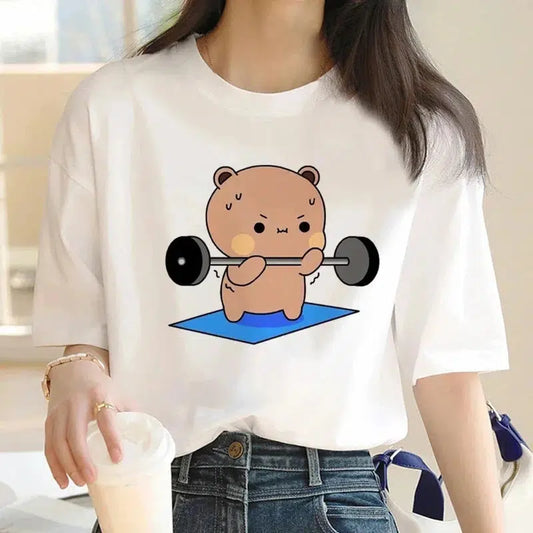 Cheky - Cute Bear LOVE T Shirt Women Bubu Dudu Couple Tops tee summer Short Sleeve tshirts female Korean Casual girl t-shirt camisetas