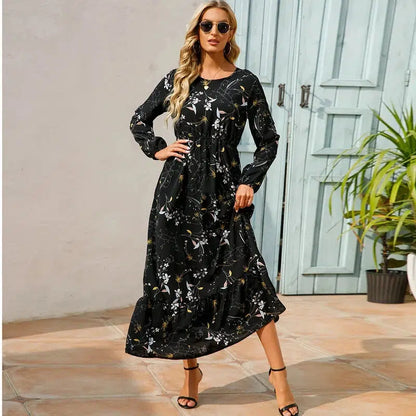 Cheky - 2023 Sping Summer Bohemian Women Maxi Dress Casual Long Sleeve High Waist Beach Woman Chiffon Dresses Floral Vestidoes Mujer New