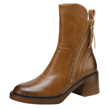 Cheky - Thick Heel Brown Ankle Boots British Style Handsome