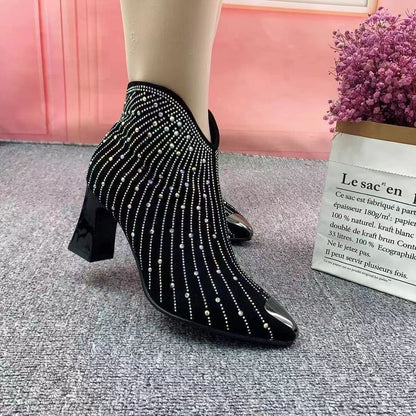 Cheky - New Pointed Toe Anti-collision High Heel Starry Rhinestone Booties Women