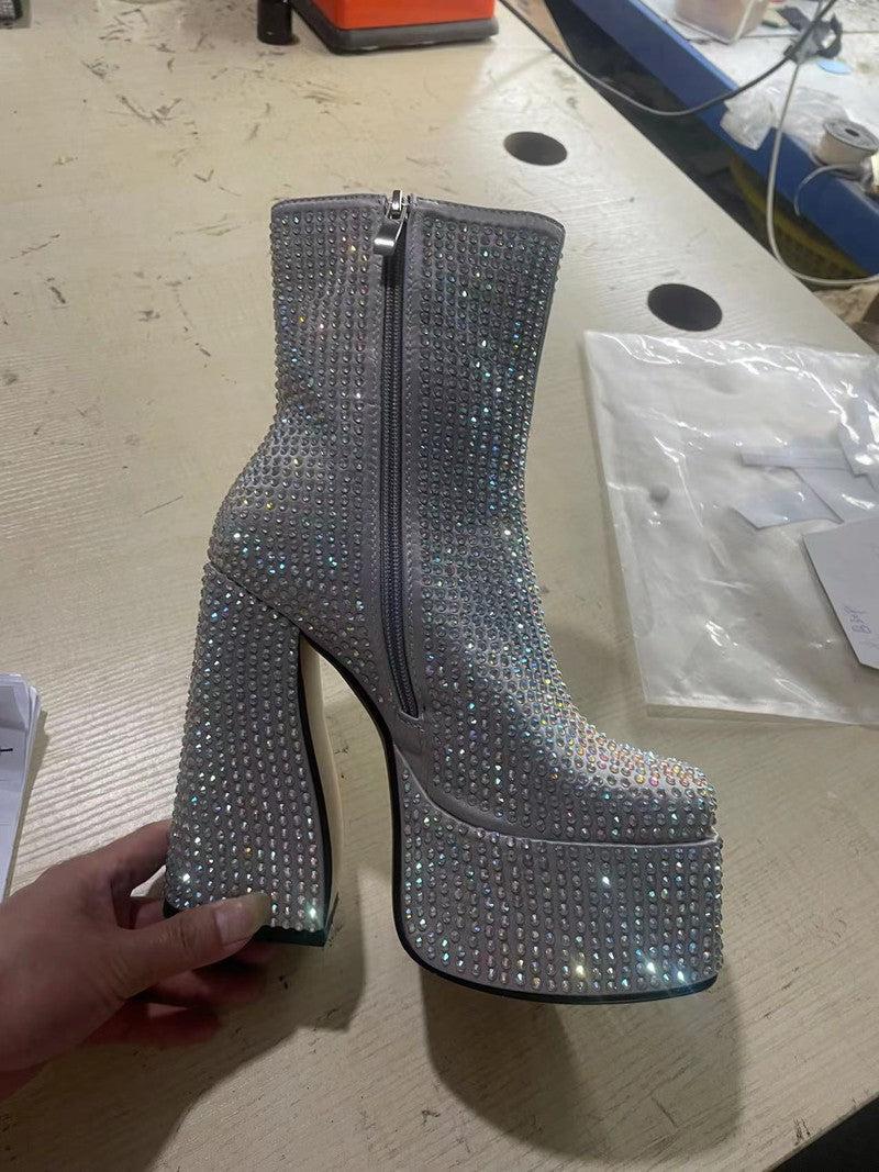 Cheky - Starry Rhinestone Short Fashion Ankle Boots Women