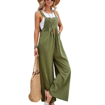 Cheky - Women Long Bib Pants Overalls Casual Loose Rompers Jumpsuits With Pockets