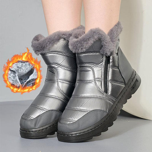 Cheky - Winter Thick Plush Snow Boots With Side ZIpper High Top Platform Warm Cotton Shoes Women Solid Waterproof Fleece Walking Boot