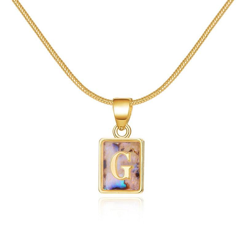 Cheky - 26 Letter Square Necklace Colorful Shell Luminous Pendant Chain Necklace For Women Temperament Ladies Jewelry