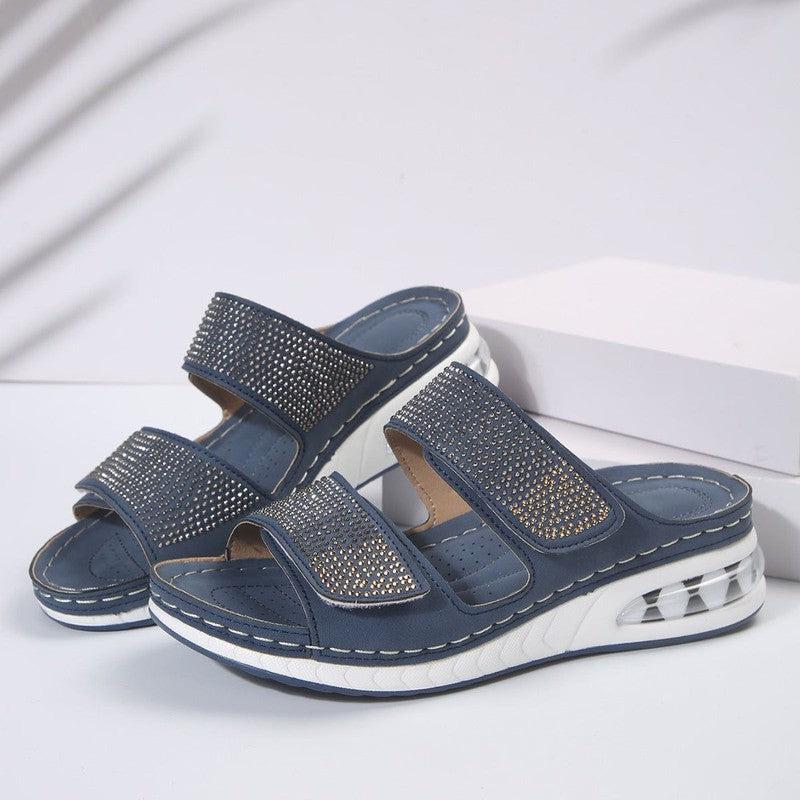 Cheky - New Air Cushion Wedges Sandals Summer Casual Rhinestone Slides Roman Sandals For Women Non-slip Beach Shoes