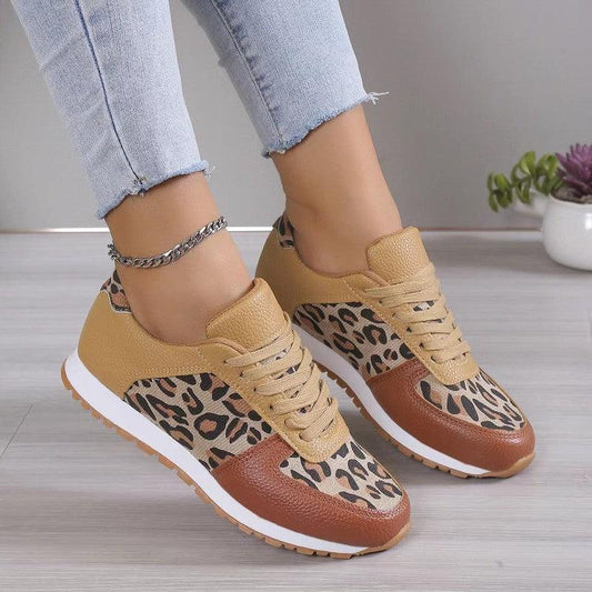 Cheky - Fashoin Leopard Print Lace-up Sports Shoes For Women Sneakers Casual Running Walking Flat Shoes