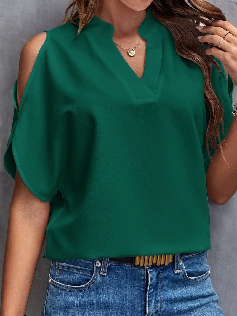 Cheky - V-neck Graceful And Fashionable Off-the-shoulder Sleeves Women's Top