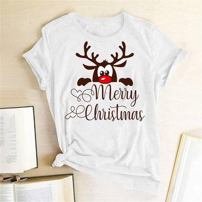 Cheky - Ladies Fashion Elk Print T Shirt Short Sleeve