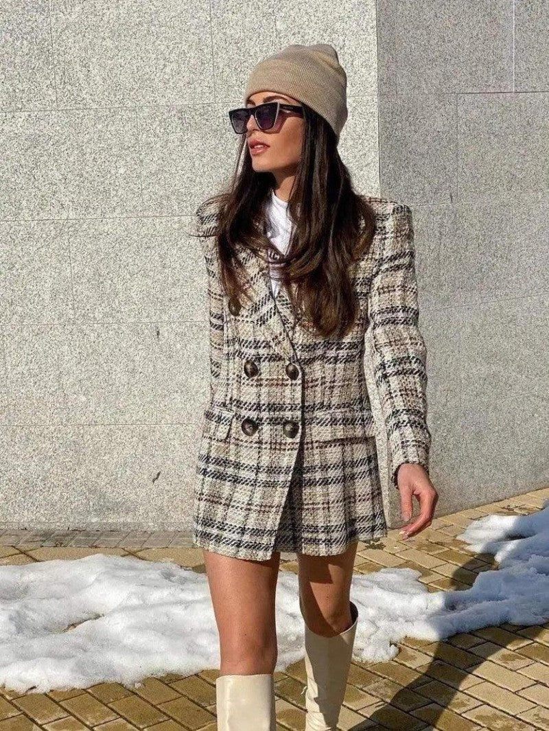 Cheky - All-match Plaid Suit Pants Skirt Suit