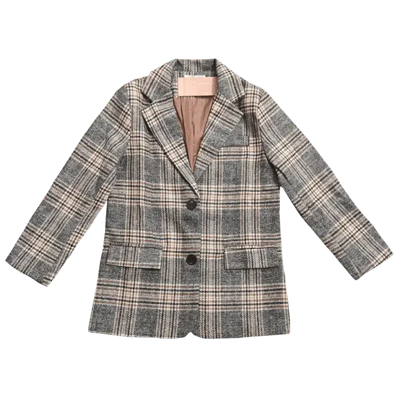 Cheky - Checked chic short single-breasted coat