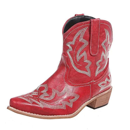 Cheky - Cowboy Boots Women Embroidery Wedge Heel Shoes Western Cowgirl Boots