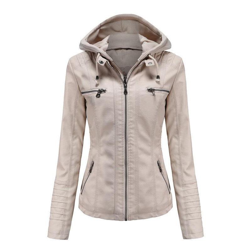 Cheky - Detachable Two-piece Hooded Leather Jacket