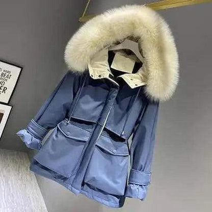 Cheky - Fashion Hooded Faux Fur Collar Women's Clothing Big Pocket