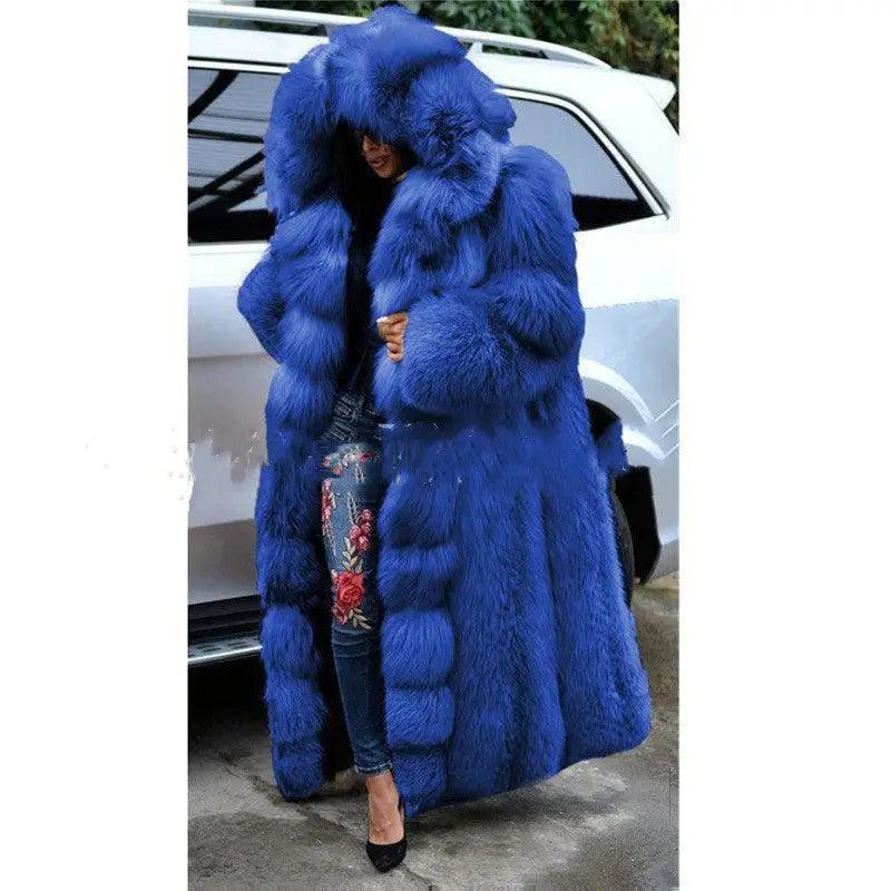 Cheky - Faux Fur Coat Women Long Hooded Fur Coat