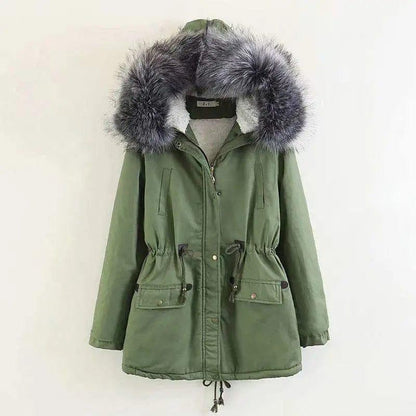 Cheky - Hooded large fur collar plus fleece coat