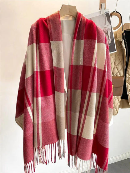 Cheky - Korean Style Plaid Scarf Women's Autumn And Winter Warm Shawl Men's Scarf Tassel Wild Couple Scarf