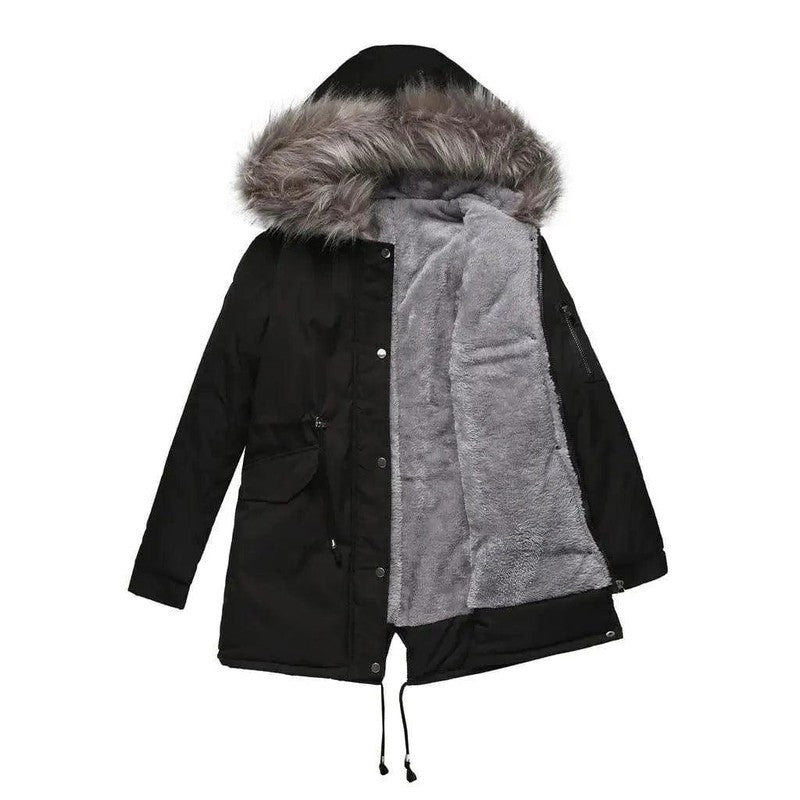 Cheky - Large fur collar padded women's padded jacket