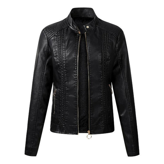 Cheky - Long Sleeve Ladies Leather Jacket Pu Leather Women Short