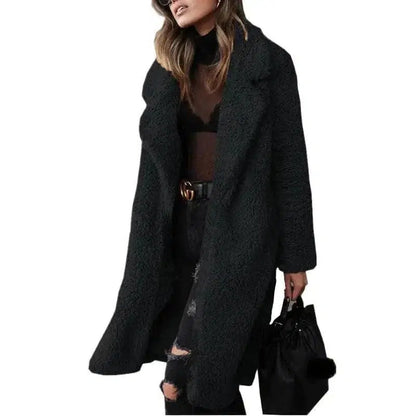 Cheky - Long sleeve lapel lamb wool coat