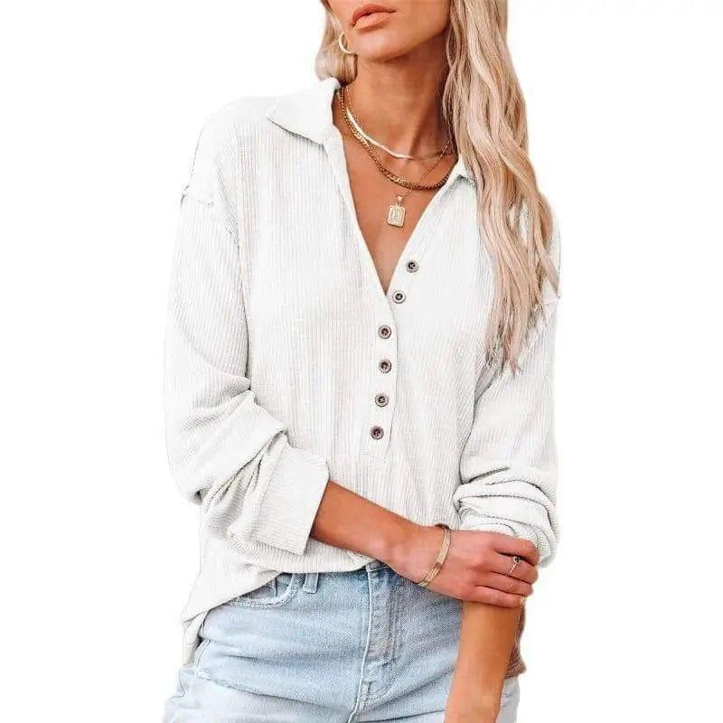 Cheky - Long Sleeve Lapel Shirt Hanging Striped Top