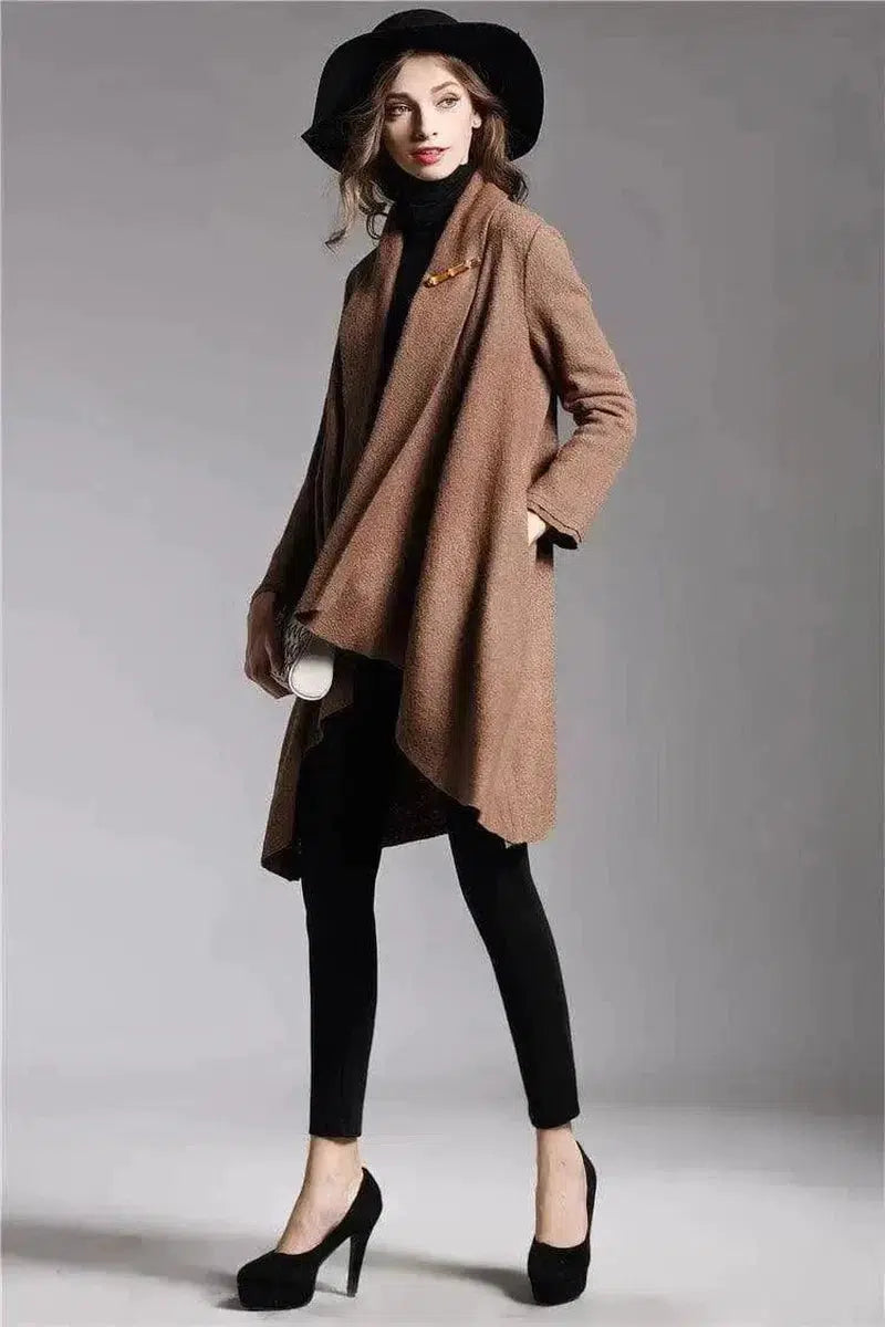 Cheky - Long-Sleeved Cloak Long Woolen Coat