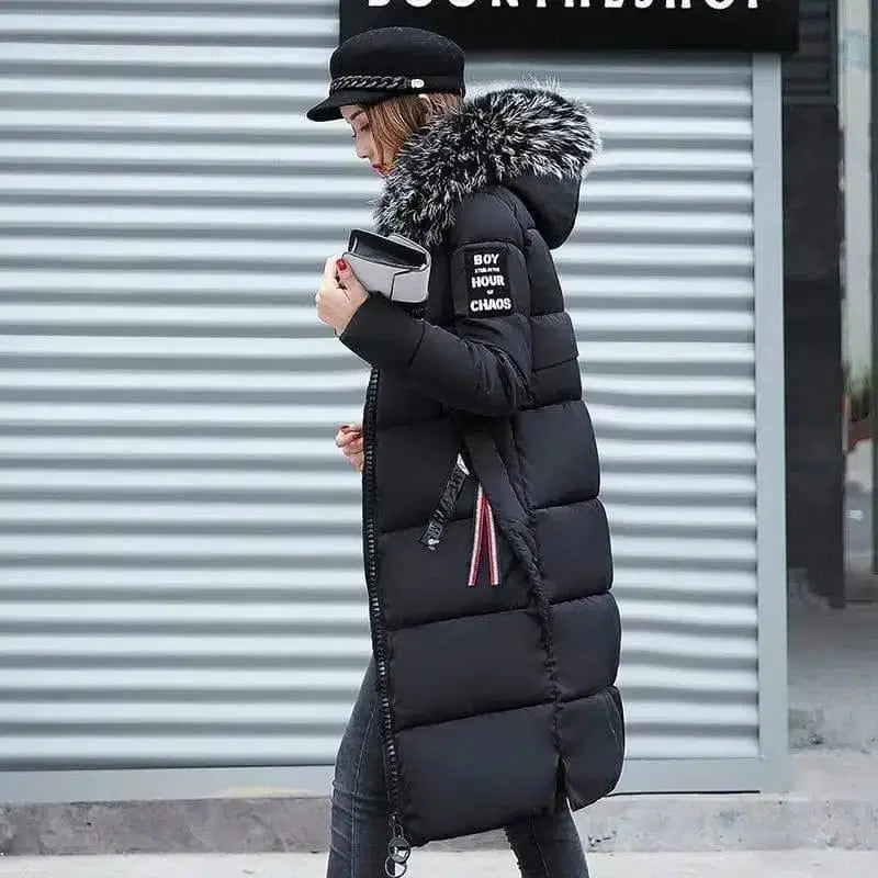 Cheky - Winter Elegance: Chic Padded Jacket with korean Fur Hood