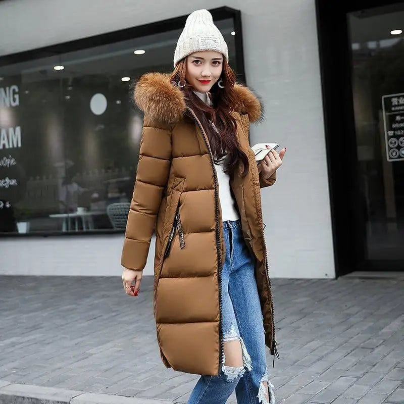 Cheky - Winter Elegance: Chic Padded Jacket with korean Fur Hood