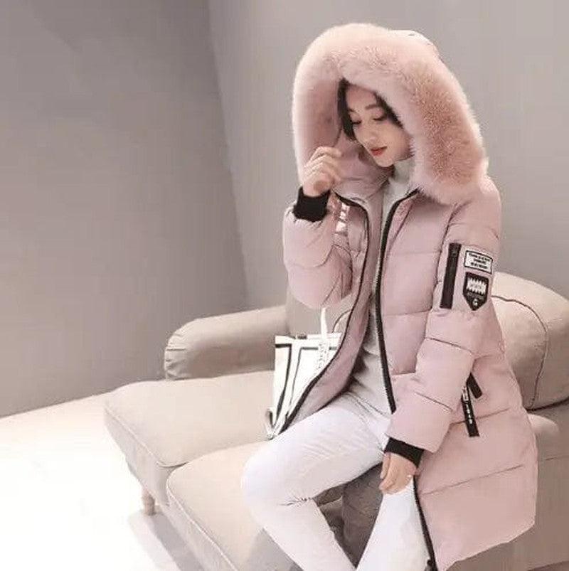 Cheky - Slim thick cotton jacket large fur collar cotton suit