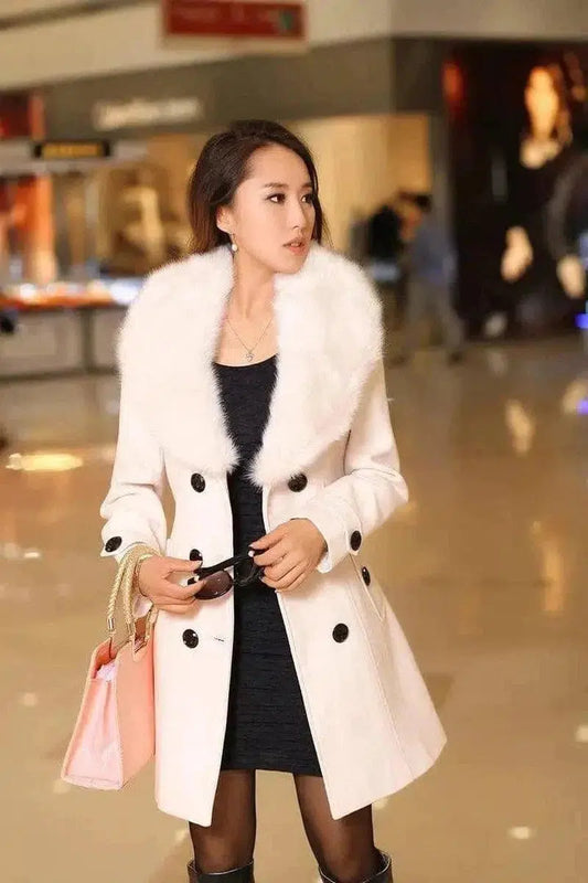 Cheky - Mid-length Winter Coat With Woolen Collar And