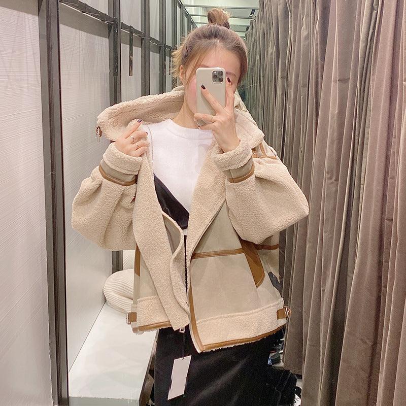 Cheky - Simple Stitching Zipper Jacket Women