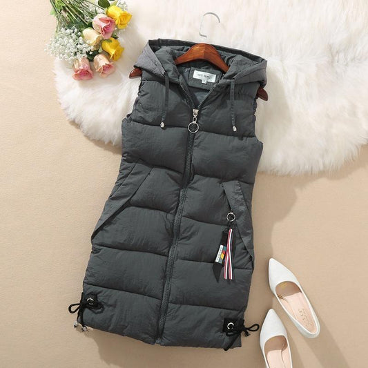 Cheky - Sleeveless Waistcoat Mid-Length Hooded Waistcoat