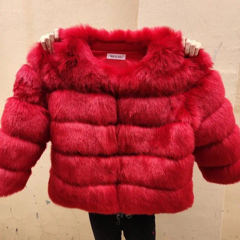 Cheky - Slim short faux fox fur coat