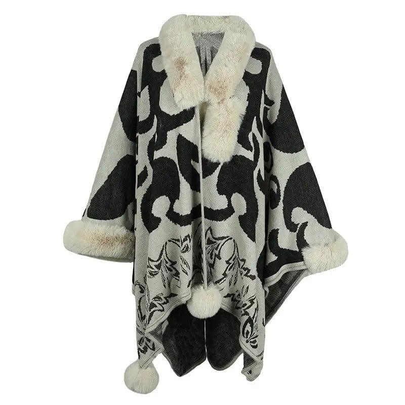 Cheky - Women's Fur Collar Thickened Warm Shawl